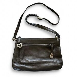 Brighton Designer Pewter Gray Leather Crossbody Bag with Heart Charm